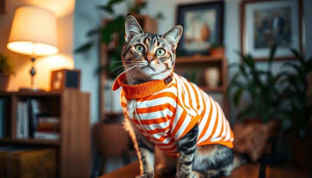 cat wearing a shirt for cat