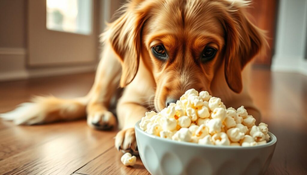 dog eating popcorn