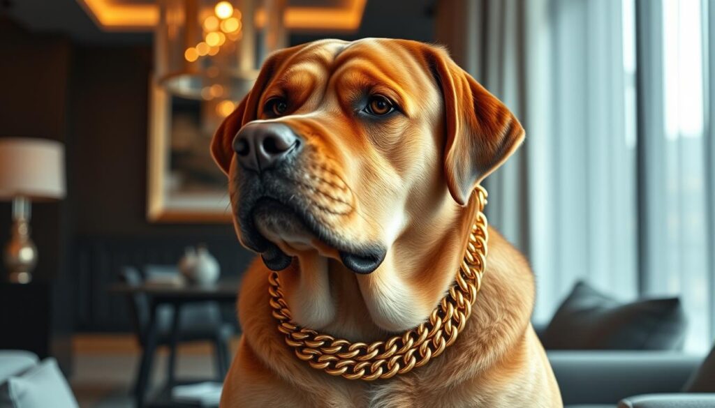 gold chain on dog